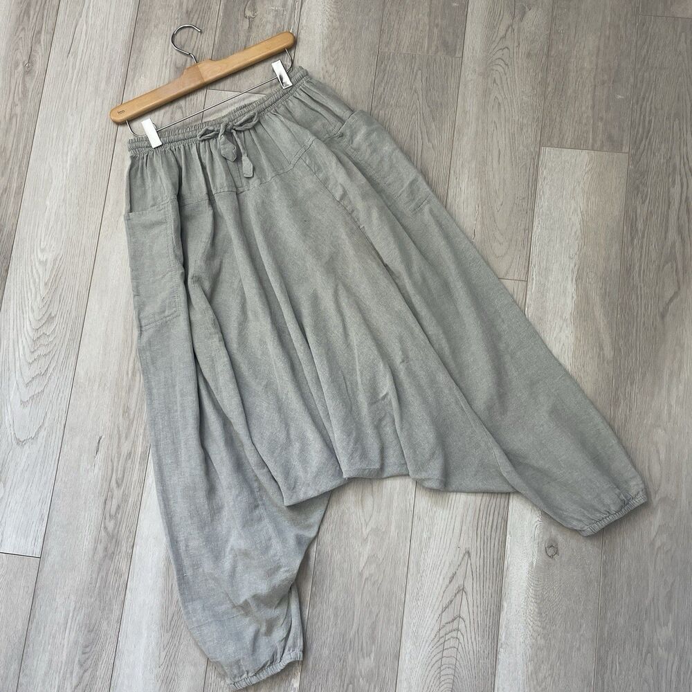 Hemp Harem Pants nepal pockets crop womens Gray (one size) natural boho hippie